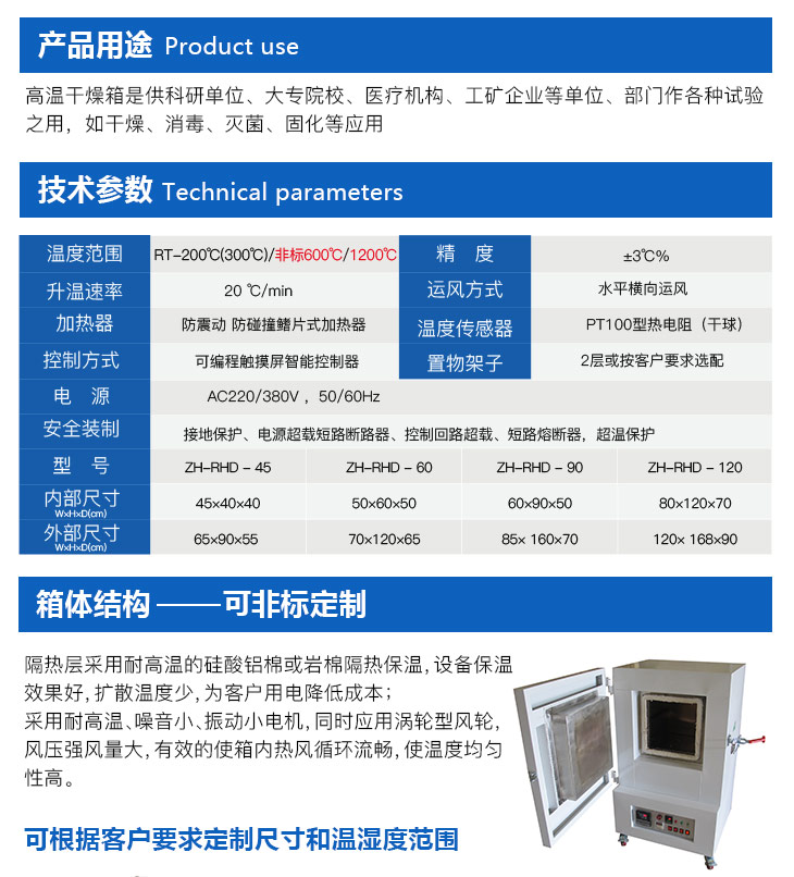 高温灭菌烘箱的详细技术参数选型表